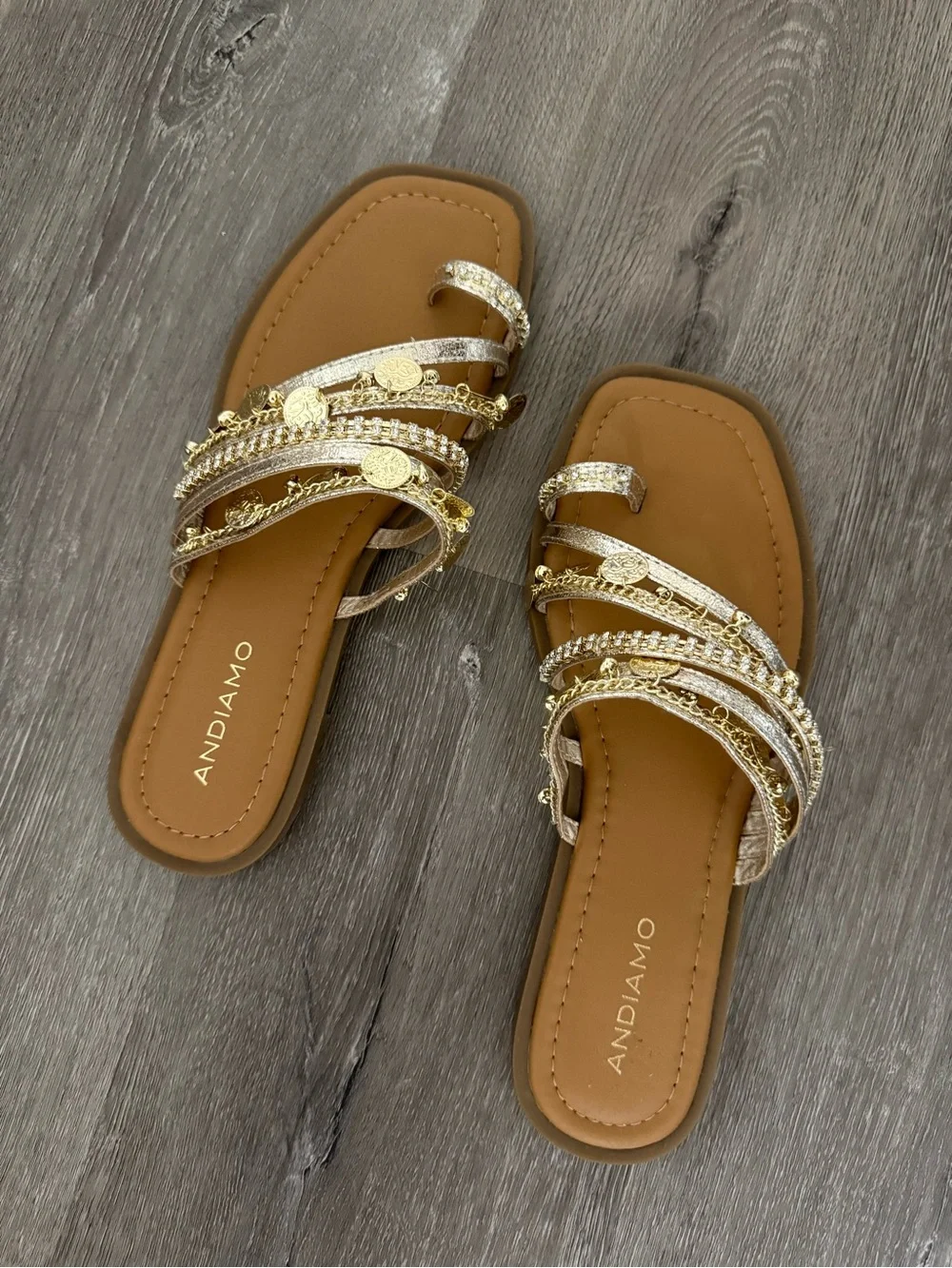 Andiamo Women's Gold Strappy Slide Sandals - Gold